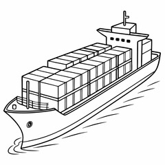 Wall Mural - Line art vector of a cargo ship with detailed containers and smooth outlines