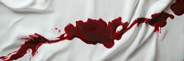 Poster - Crimson mark on pristine fabric, a visual study of stark contrast and texture