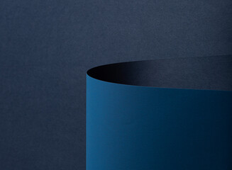 Poster - Matte designer paper texture, modern and minimalistic composition. Curved, cylindrical roll with sleek, clean surface in deep navy, ocean blue, and midnight blue tones. Stylish, moody monochrome.