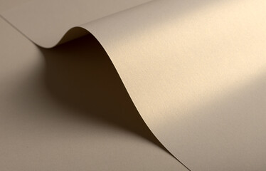 Fototapete - Paper background with matte texture. Curved wave shape in golden, beige, and light brown tones, smooth soft surface, warm pastel highlight, elegant composition, refined organic form..
