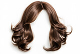 Long brown wavy hair wig on white background