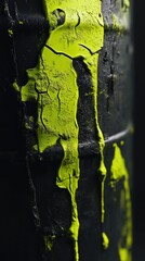 Poster - Contrasting Textures: Yellow Paint Drips on a Weathered Black Metal Surface