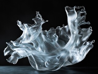 Poster - Abstract frozen motion rendering with translucent material on black backdrop