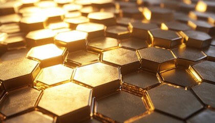 Poster - Luxurious Golden Hexagons with Textured Surfaces, A Modern Abstract Background
