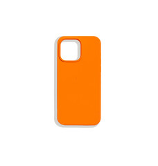 Leinwandbilder - Orange silicone phone case, offering protection for smartphones. Soft, flexible cover with a modern, colorful design, perfect for mobile devices. Isolated on white background