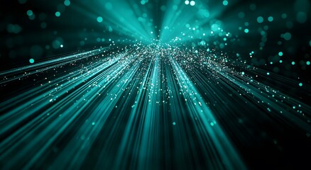 Wall Mural - Vibrant teal light rays and sparkling particles in motion