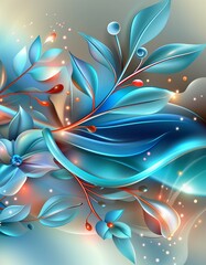 Aufkleber - Luminous Abstract Floral Design, Ethereal and Colorful, Blue and Orange Tones