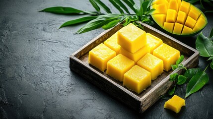 Poster - Freshly made mango burfi squares set on antique tray with rich textures and ethnic charm