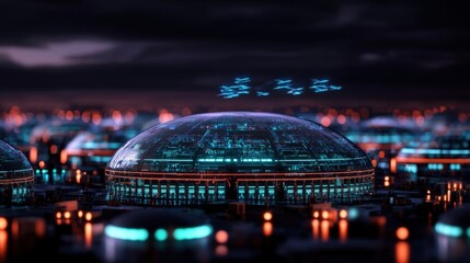 Poster - Futuristic cityscape cyberpunk environment digital art night view advanced technology concept