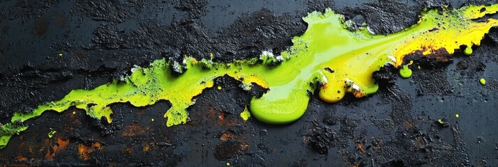 Poster - Vibrant fusion of yellow and green fluid on a textured, dark, gritty background