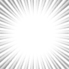 Leinwandbilder - Halftone gradient sun rays pattern. abstract halftone vector dots background. monochrome dots pattern. pop art, comic small dots. star rays halftone poster. shine, explosion. sunrise rays background.