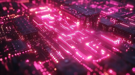 Poster - Pink glowing futuristic circuit board design
