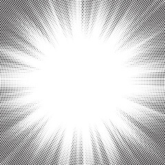 Leinwandbilder - Halftone gradient sun rays pattern. abstract halftone vector dots background. monochrome dots pattern. pop art, comic small dots. star rays halftone poster. shine, explosion. sunrise rays background.