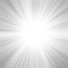 Poster - Dotwork noise burst beam background. Black noise stipple dots sunburst pattern. Motion, explosion effect. Abstract dotwork banner with star flash. Radial ray grunge pattern. Abstract sunbeam. 