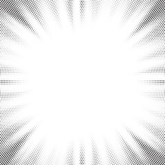 Leinwandbilder - Halftone gradient sun rays pattern. Abstract halftone vector dots background. monochrome dots pattern. Vector background in comic book style with sunburst rays and halftone. Retro pop art design.