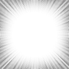Leinwandbilder - Halftone gradient sun rays pattern. abstract halftone vector dots background. monochrome dots pattern. pop art, comic small dots. star rays halftone poster. shine, explosion. sunrise rays background. 