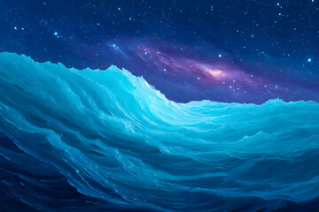 Wall Mural - Celestial ocean waves under a starry night sky. Generative AI