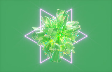 Leinwandbilder - Abstract crystal fractal gem with neon light background. 3d rendering