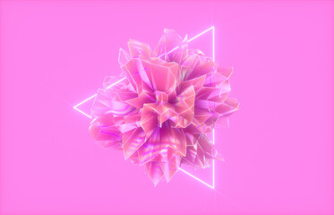 Leinwandbilder - Abstract crystal fractal gem with neon light background. 3d rendering