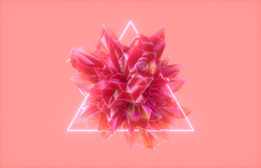Leinwandbilder - Abstract crystal fractal gem with neon light background. 3d rendering