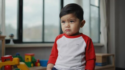 Poster - A young boy standing in front of a window with a contemplative expression.