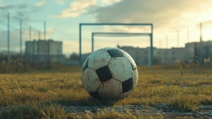 Poster - A soccer ball sits atop a lush green grass-covered field, ideal for use in sports photography or as a visual element in presentations about football.