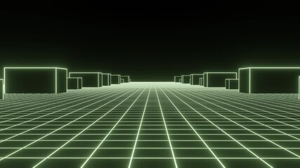 Wall Mural - technology wireframe landscape. perspective grid with sticking cubes. digital space with geometric s