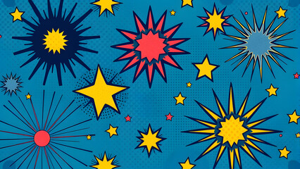 Poster - starburst pattern illustration: a vibrant composition featuring an array of radiating starbursts, ea