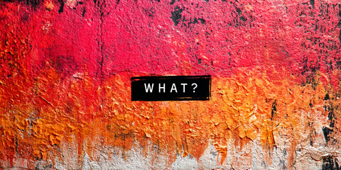 Poster - Textured red and orange paint, thick application, abstract art, question mark evokes curiosity, contemplation,  free space for text