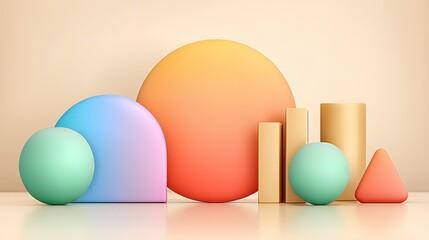 Poster - Pastel Geometric Shapes on Neutral Background 3D Render
