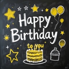 Fototapete - Happy Birthday chalk lettering on blackboard background. Vector illustration. (칠판 배경에 분필로 쓴 생일 축하 문구. 벡터 일러스트입니다.)