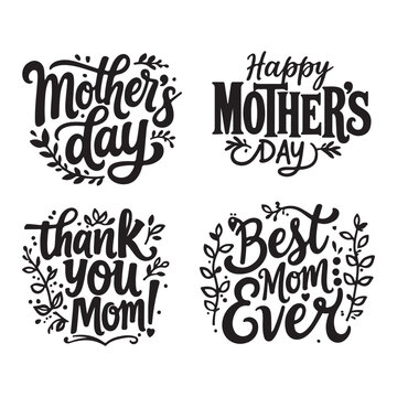 Happy mother's day chalk typography greeting cards set. Black Calligraphy Inscription. Art