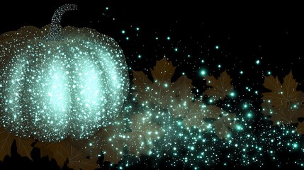 Poster - Sparkling Autumn Pumpkin with Glimmering Leaves of excellence in splendor beyond compare with grace