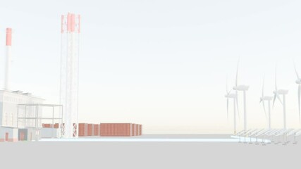 Wall Mural - A 3D animation showing hydrogen produced and stored using renewable energy sources such as wind and solar