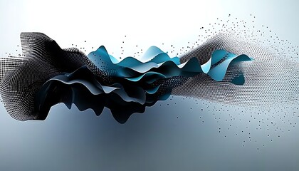 Poster - Vibrant azure digital currents undulating and kinetic coursing through a stark composition of deep black voids and brilliant white planes embodying the unstoppable march of futuristic innovation,