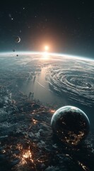 Wall Mural - a stunning view of the earth from space at night, with planets and stars twinkling in the background