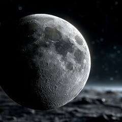 Wall Mural - a black and white photo of the moon in the dark night sky, illuminated by its craters and shadows th