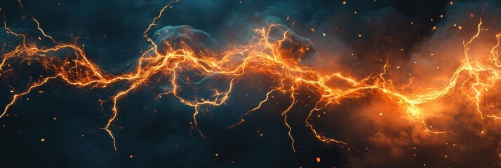 Fototapete - Muscle fibers transform into bolts of lightning, conveying strength and energy against a dark backdrop