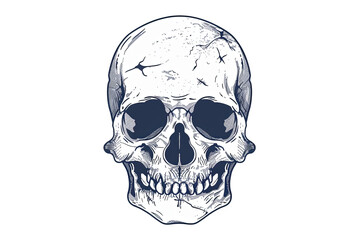 striking skull illustration transparent background. detailed with visible cracks, showcasing bone st
