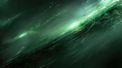 Wall Mural - Abstract space explosion.  A dynamic display of energy streaks and particles in a deep, dark green space