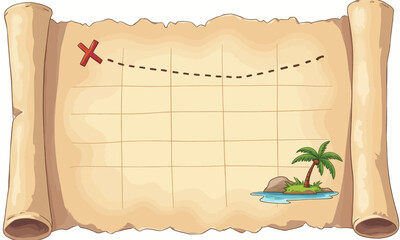 Wall Mural - Cartoon Treasure Map with Island and Red X