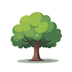 Wall Mural - Cartoonish green tree with brown trunk on white
