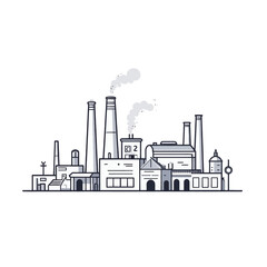 Wall Mural - Monochrome factory outline with smoking chimneys