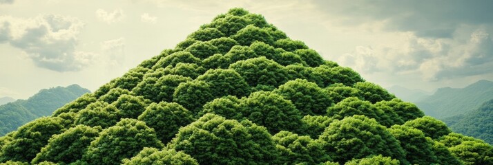 Aufkleber - Majestic mountain formed from stacked green leaves in a lush landscape