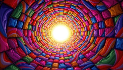 Poster - tessellated pattern tunnel create a tunnel made of tessellated patterns in diverse colors, leading t