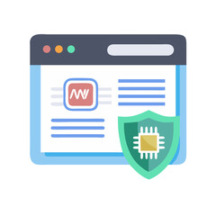 Poster - Browser Window with Shield and Chip Icon – Cybersecurity and Data Protection Symbol