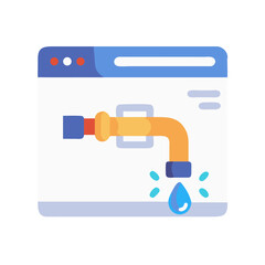 Poster - Browser with Pipe and Leak Icon Representing Data Breach and Online Security Vulnerability