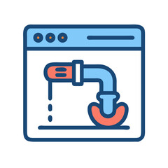 Poster - Browser with Pipe and Leak Icon Representing Data Breach and Online Security Vulnerability