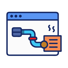Poster - Browser with Pipe and Leak Icon Representing Data Breach and Online Security Vulnerability