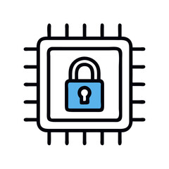 Poster - Cybersecurity Chip with Lock Icon Representing Hardware-Based Security and Data Encryption